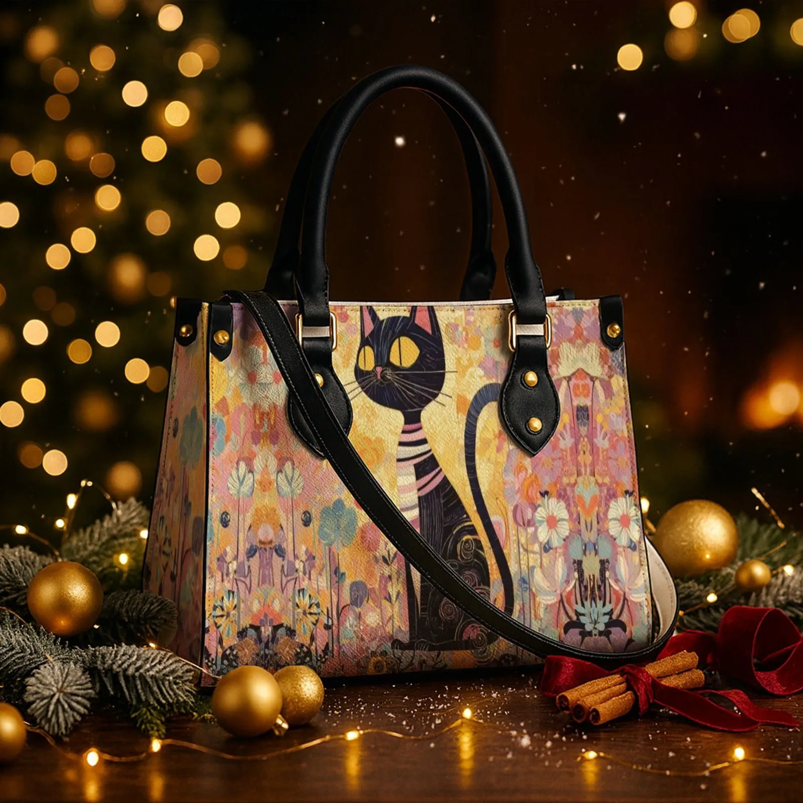 Personalized PU Leather Tote Bag (Black/White Handles)