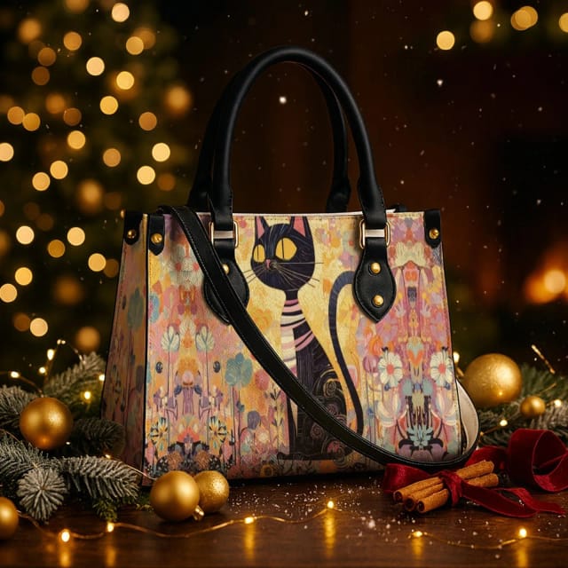 Personalized PU Leather Tote Bag (Black/White Handles)