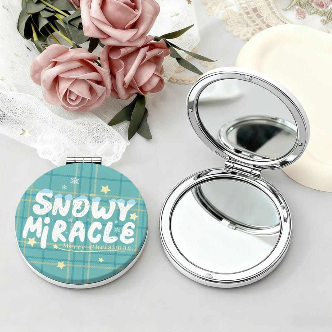 Custom Portable Pocket Makeup Mirror – Personalized PU Compact Mirror (Round/Heart/Square) - 1