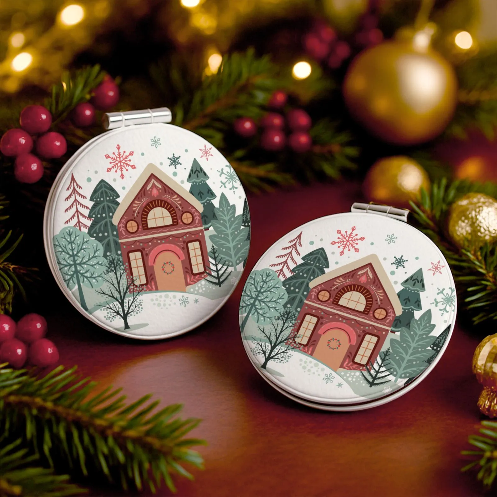 Custom Portable Pocket Makeup Mirror – Personalized PU Compact Mirror (Round/Heart/Square)