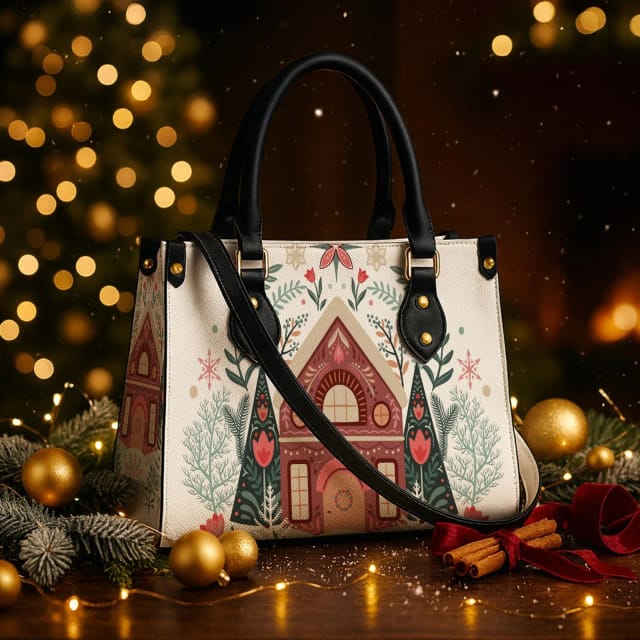 Personalized PU Leather Tote Bag (Black/White Handles)