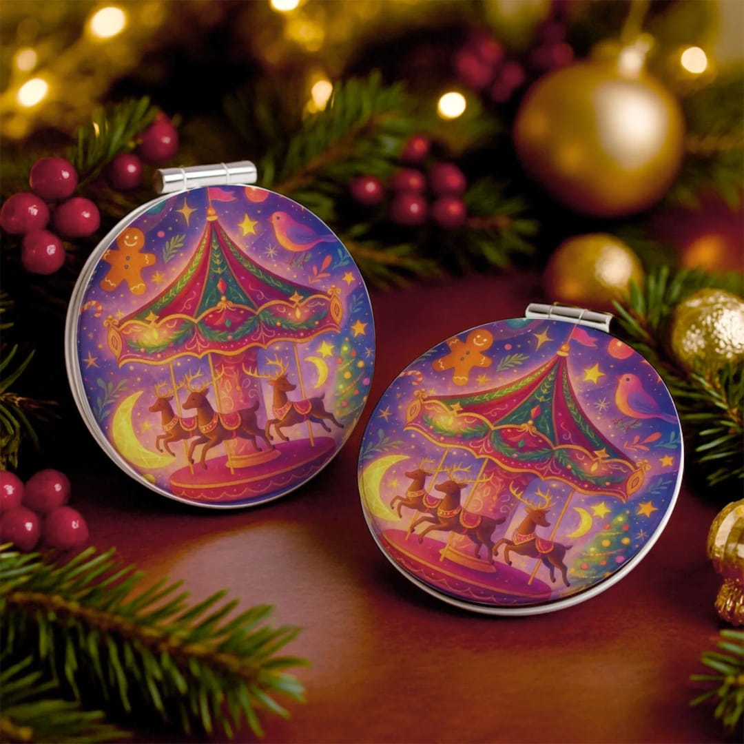 Custom Portable Pocket Makeup Mirror – Personalized PU Compact Mirror (Round/Heart/Square) - 1