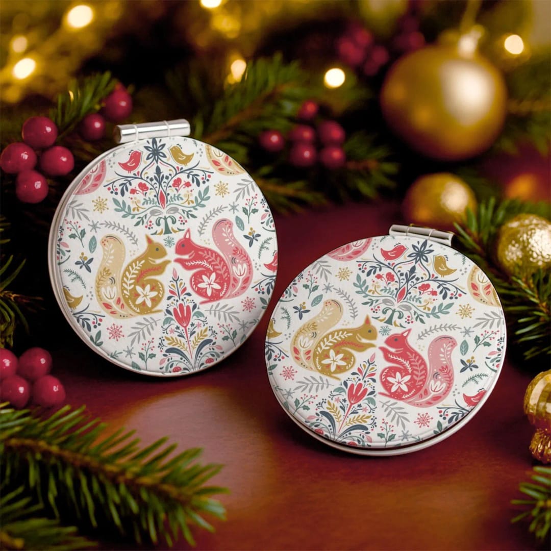 Custom Portable Pocket Makeup Mirror – Personalized PU Compact Mirror (Round/Heart/Square) - 1