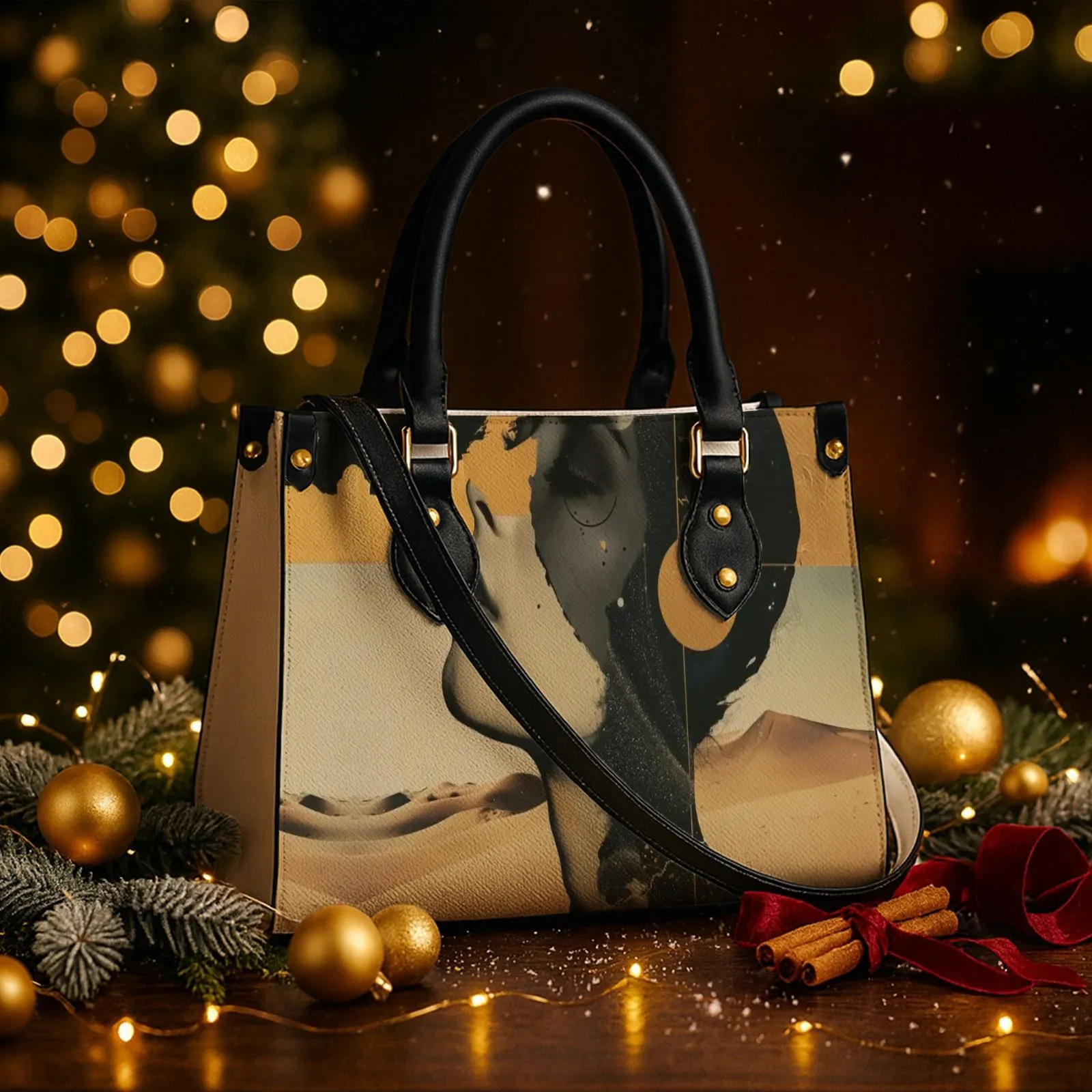 Personalized PU Leather Tote Bag (Black/White Handles)