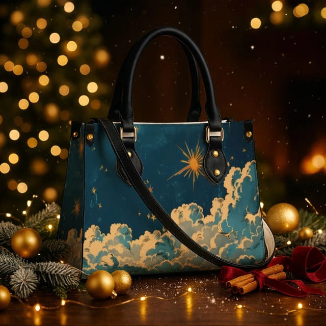 Personalized PU Leather Tote Bag (Black/White Handles)