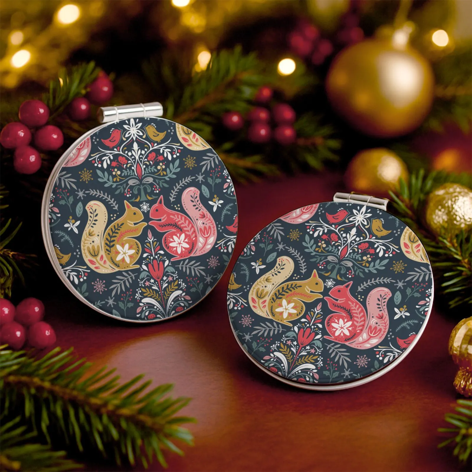 Custom Portable Pocket Makeup Mirror – Personalized PU Compact Mirror (Round/Heart/Square)