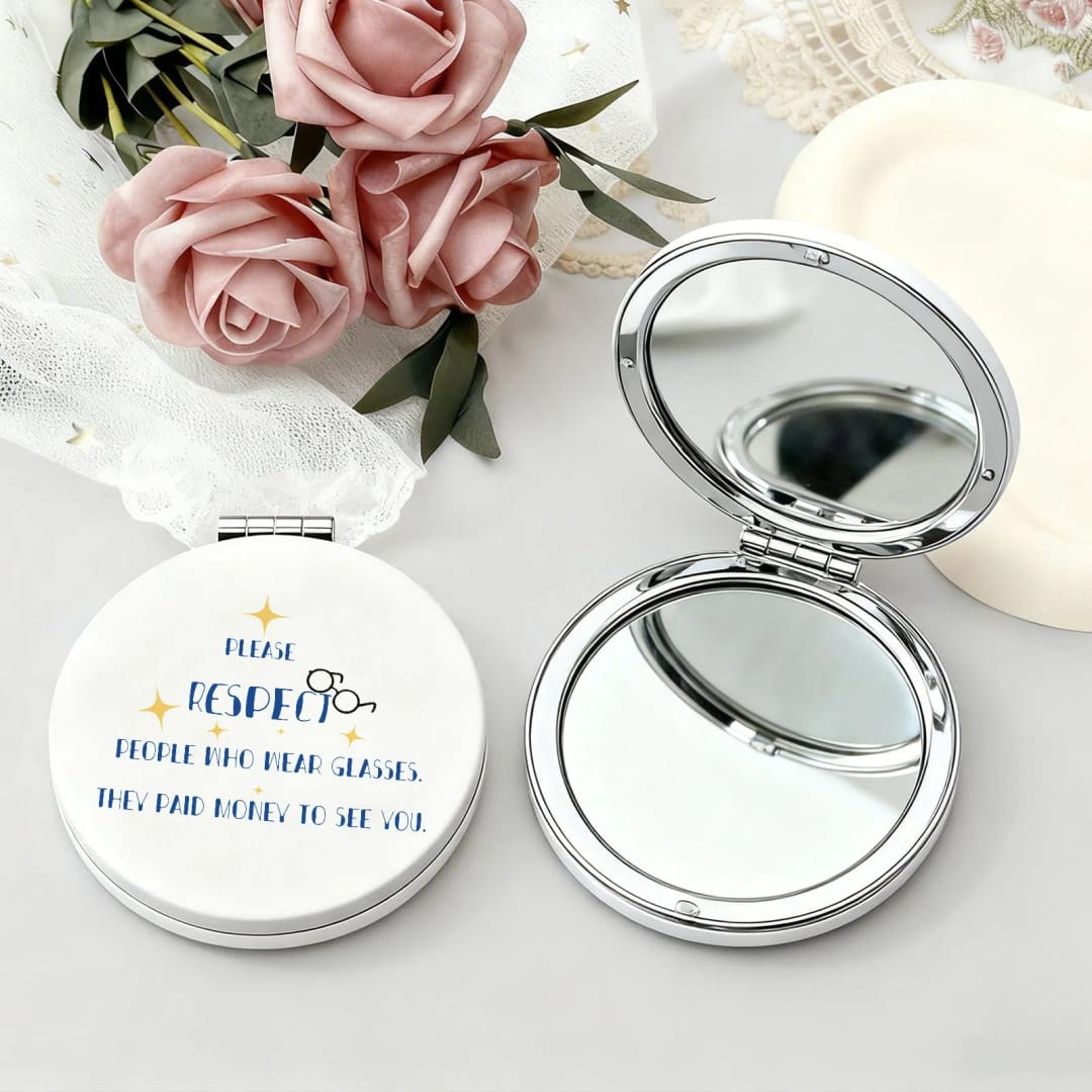 Custom Portable Pocket Makeup Mirror – Personalized PU Compact Mirror (Round/Heart/Square) - 1