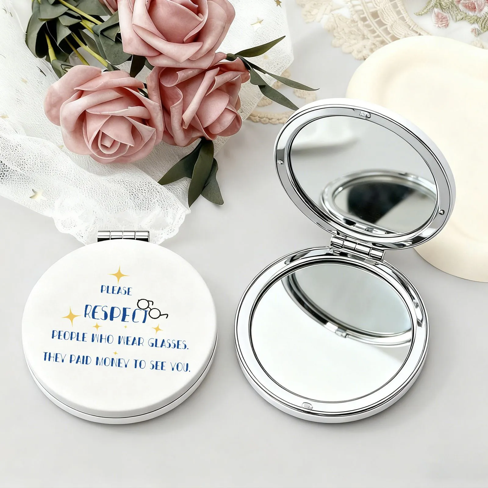 Custom Portable Pocket Makeup Mirror – Personalized PU Compact Mirror (Round/Heart/Square)