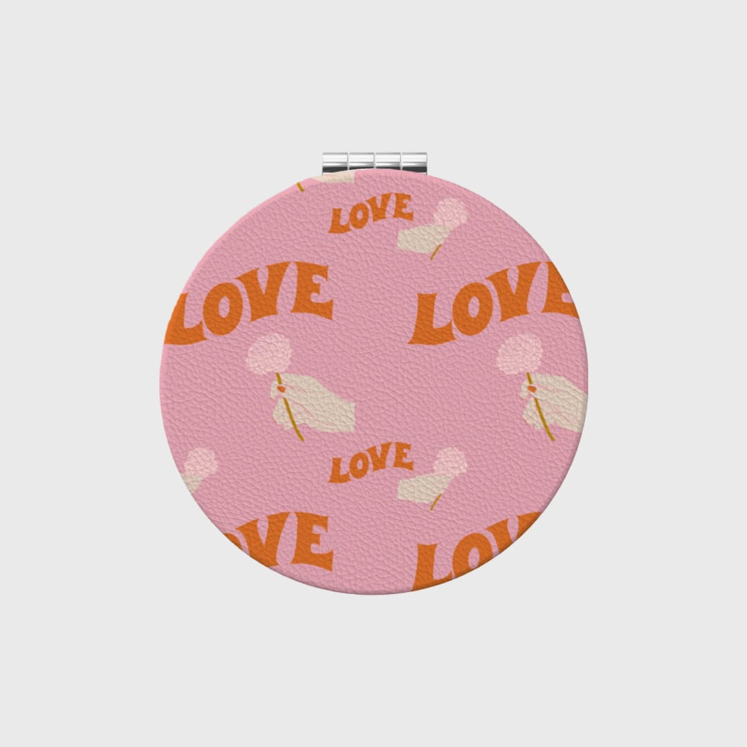 Custom Portable Pocket Makeup Mirror – Personalized PU Compact Mirror (Round/Heart/Square) - 1