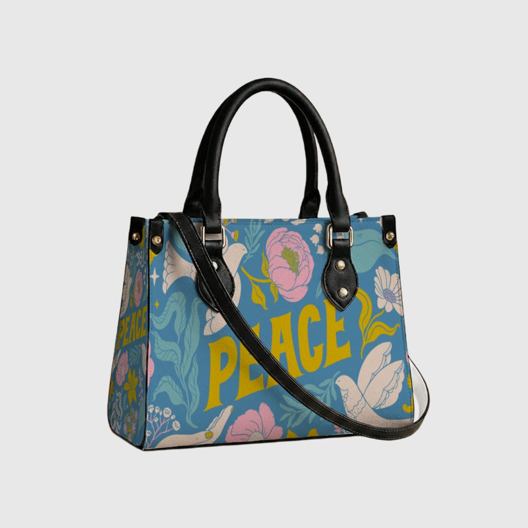 Personalized PU Leather Tote Bag (Black/White Handles) - 1