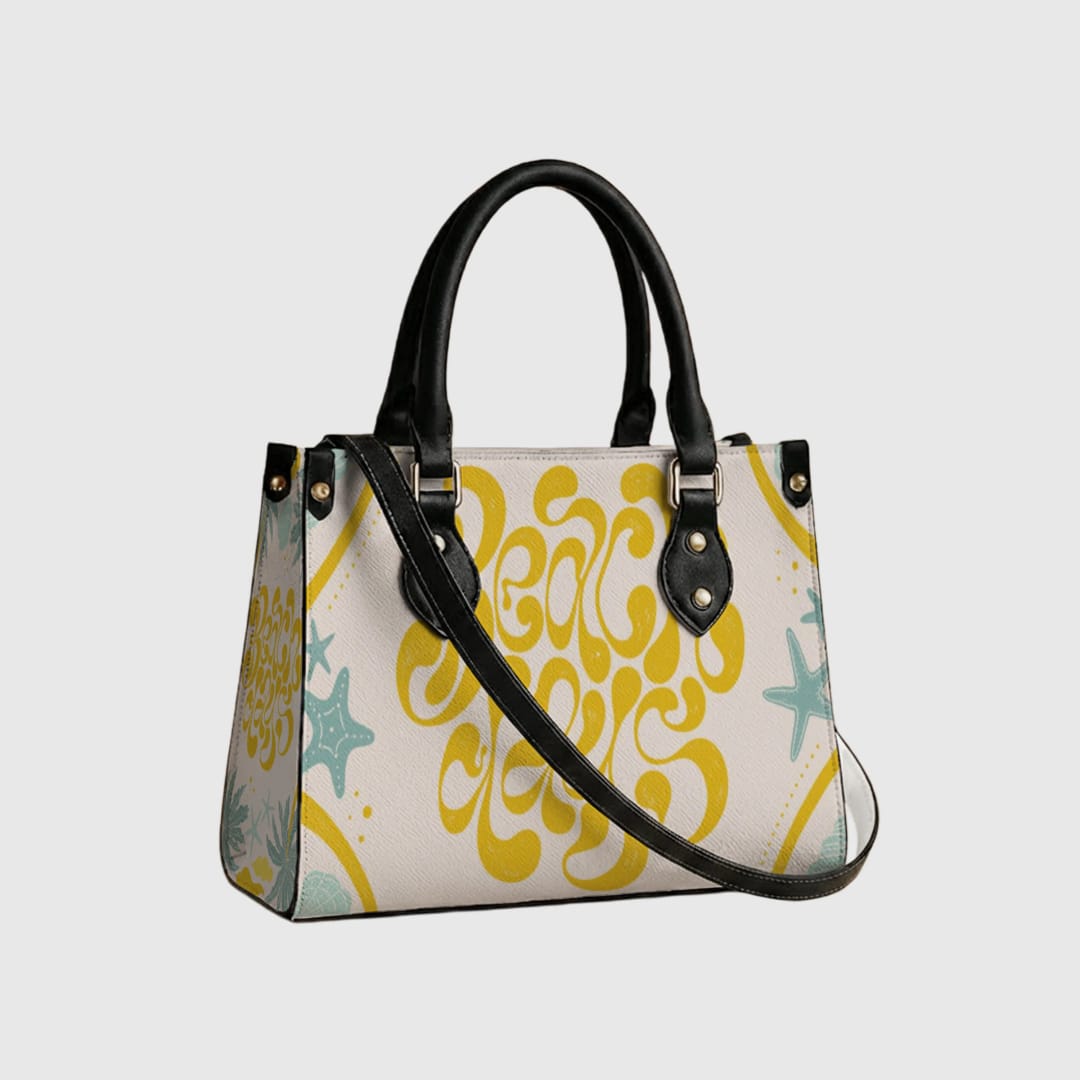 Personalized PU Leather Tote Bag (Black/White Handles) - 1