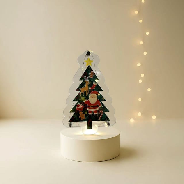 Acrylic Christmas Tree Puzzle,  4×6 inches Clear Holiday Ornament with Santa & Reindeer, 3D Layered Acrylic Design, Available in Embedded Shape Style or Standard Jigsaw Puzzle Version