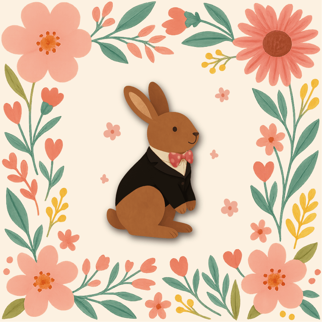 Cute Dapper Bunny with Floral Frame
