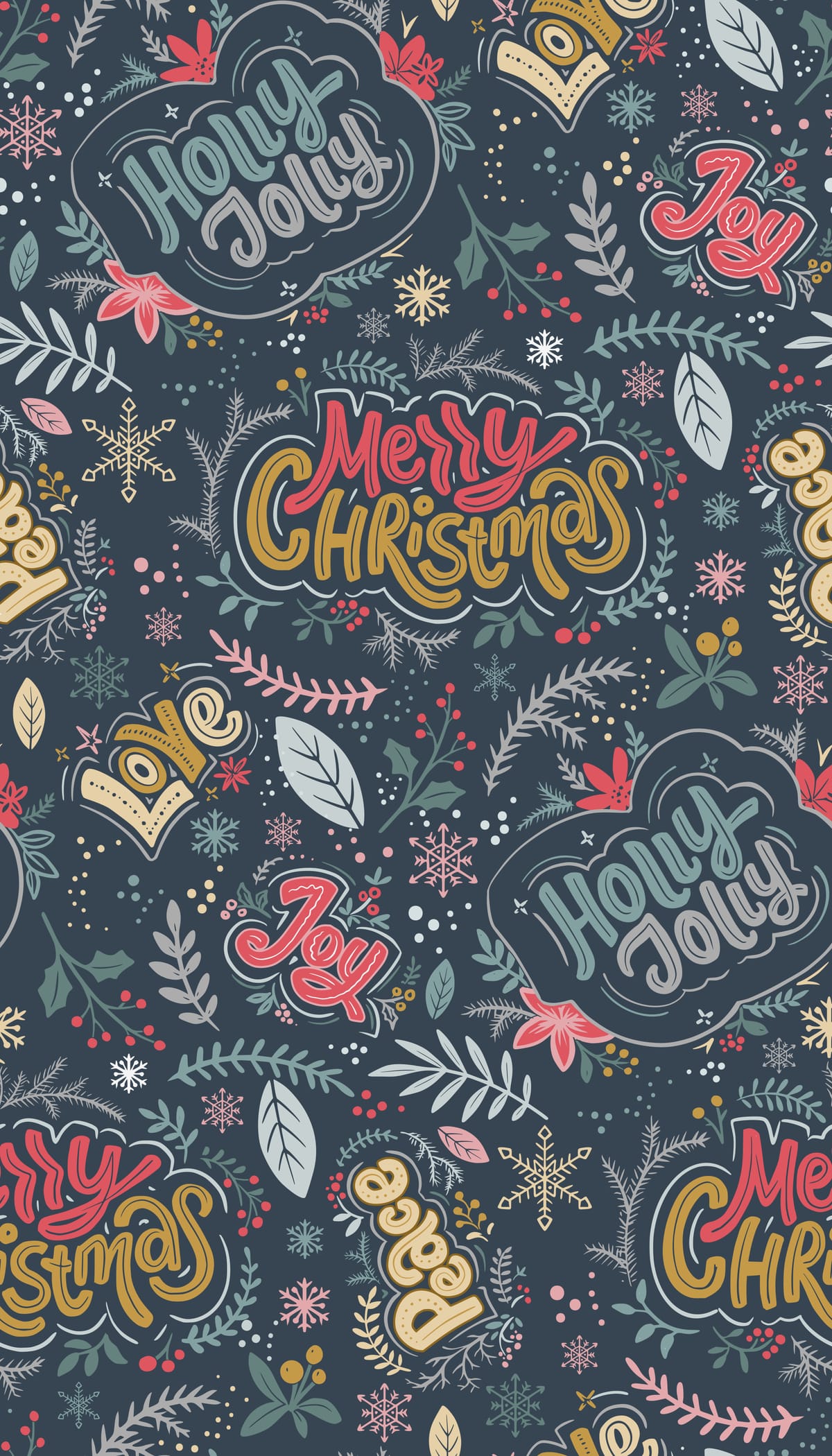 Folk Christmas Lettering Seamless Pattern – Joy & Peace