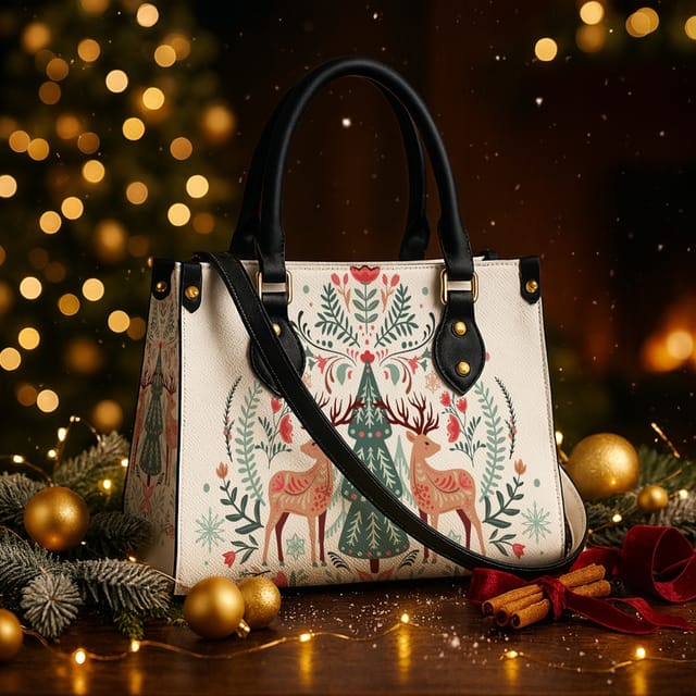 Personalized PU Leather Tote Bag (Black/White Handles)