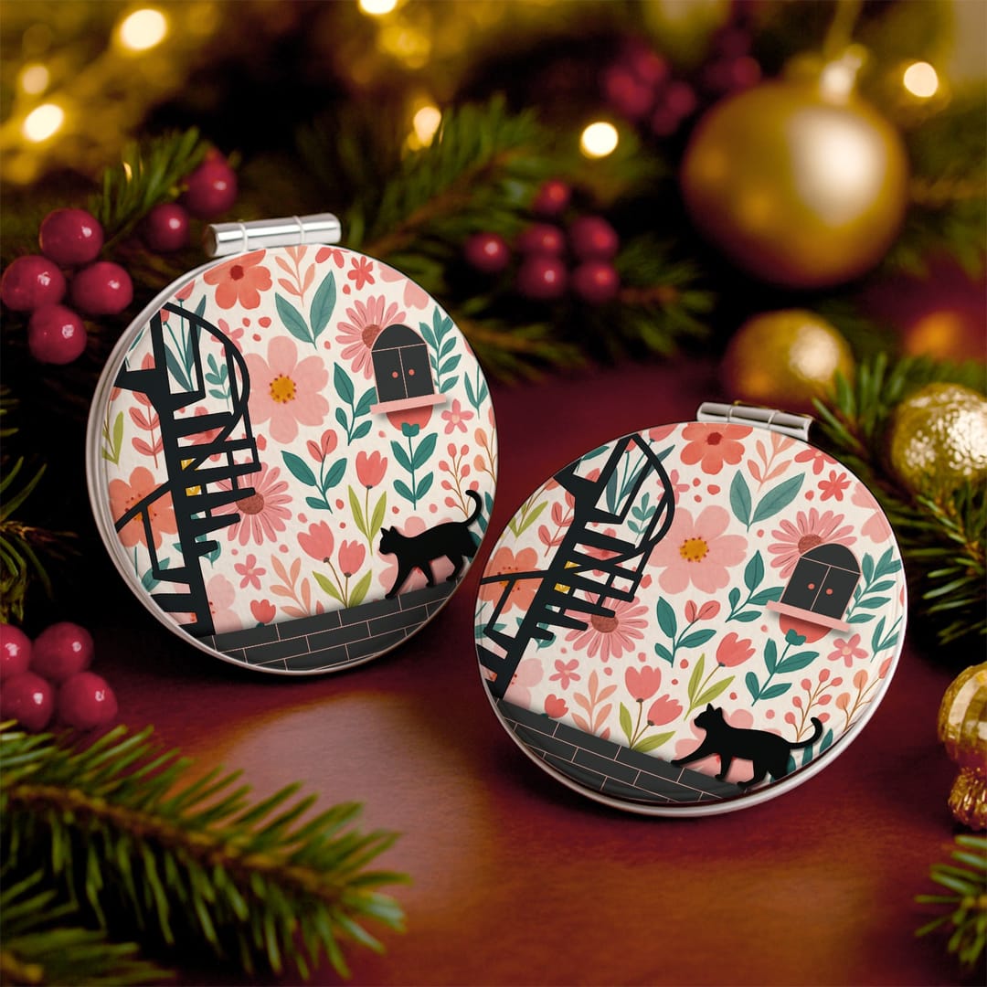 Custom Portable Pocket Makeup Mirror – Personalized PU Compact Mirror (Round/Heart/Square) - 1