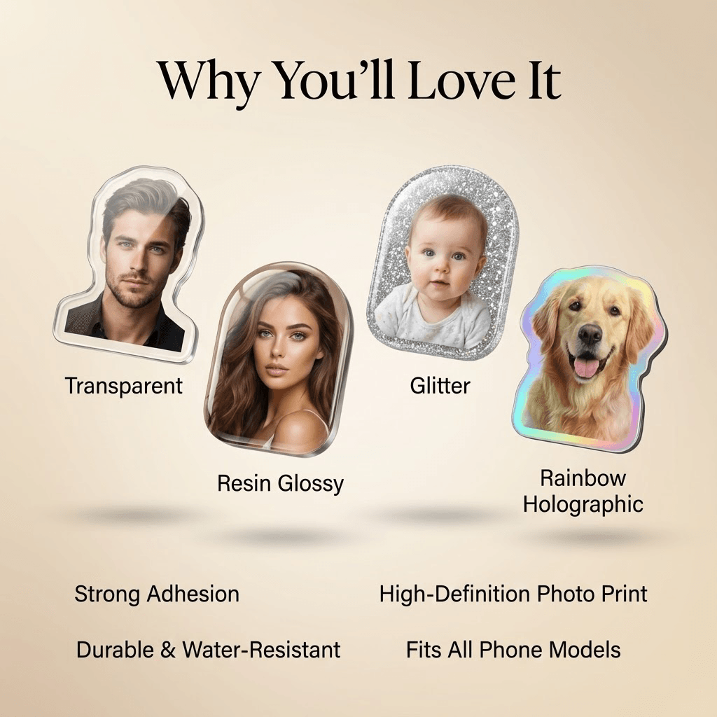 Custom Photo Phone Grip – Irregular & Round Shapes | 5 Premium Materials | 6 Airbag Bases | Personalized Pop Grip for Phones - Image 4