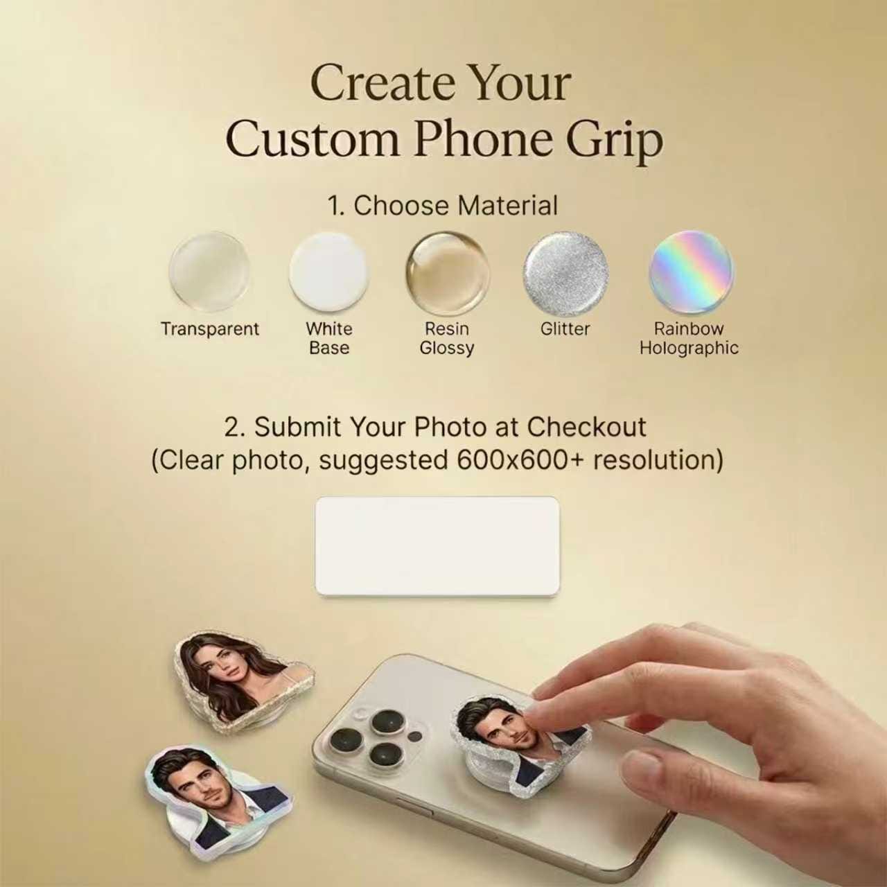 Custom Photo Phone Grip – Irregular & Round Shapes | 5 Premium Materials | 6 Airbag Bases | Personalized Pop Grip for Phones - Image 3