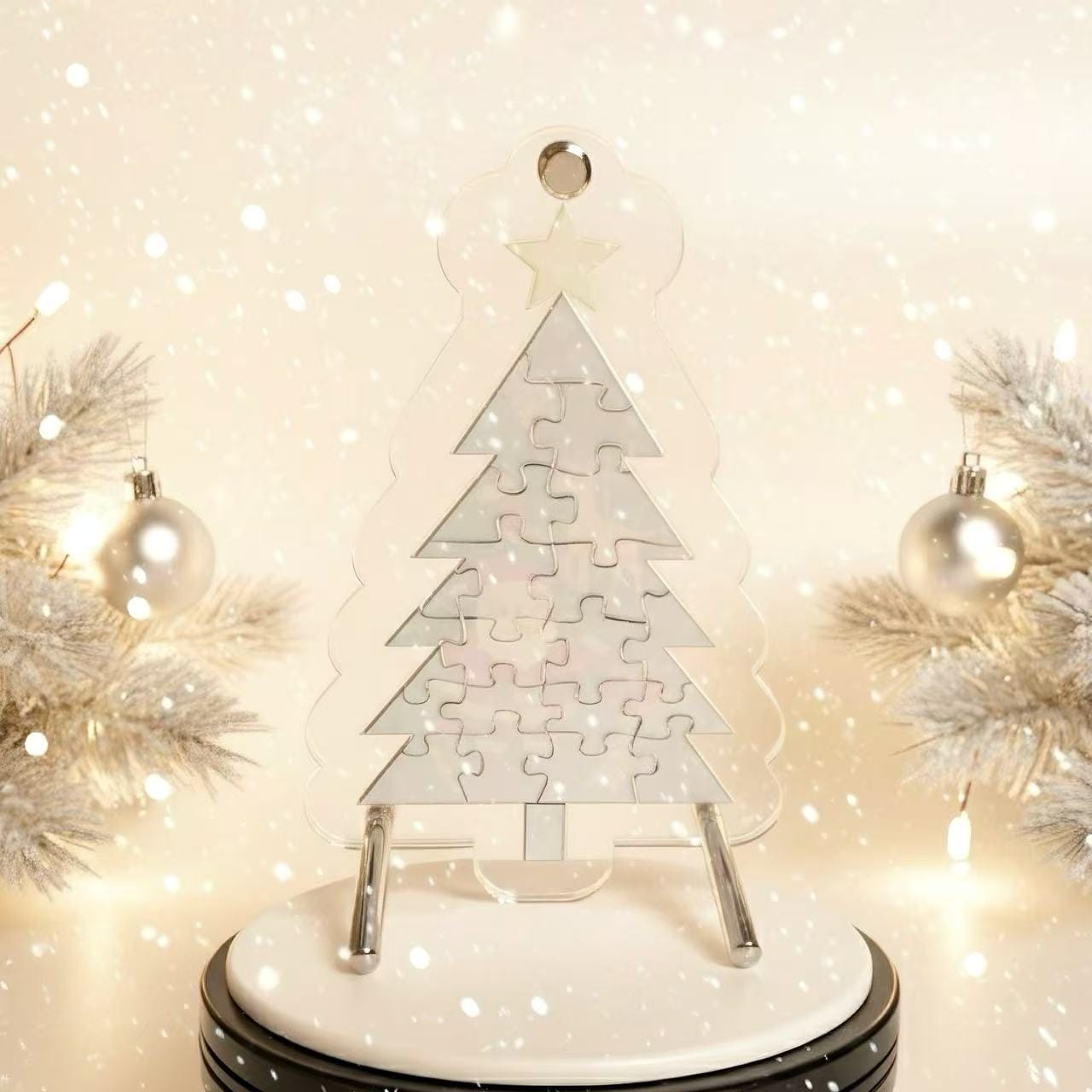 Acrylic Christmas Tree Puzzle,  4×6 inches Clear Holiday Ornament with Santa & Reindeer, 3D Layered Acrylic Design, Available in Embedded Shape Style or Standard Jigsaw Puzzle Version - Image 6