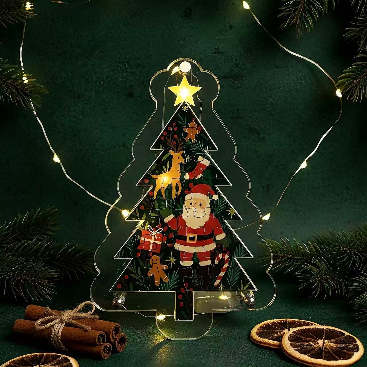 Acrylic Christmas Tree Puzzle,  4×6 inches Clear Holiday Ornament with Santa & Reindeer, 3D Layered Acrylic Design, Available in Embedded Shape Style or Standard Jigsaw Puzzle Version - Image 7