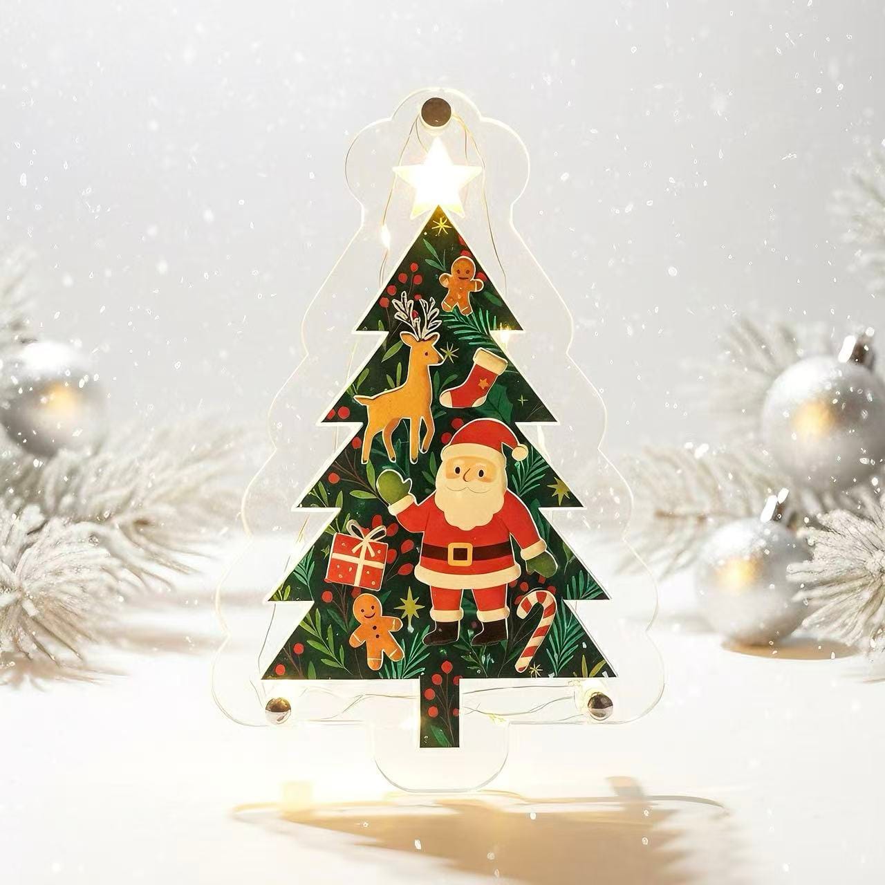 Acrylic Christmas Tree Puzzle,  4×6 inches Clear Holiday Ornament with Santa & Reindeer, 3D Layered Acrylic Design, Available in Embedded Shape Style or Standard Jigsaw Puzzle Version - Image 2