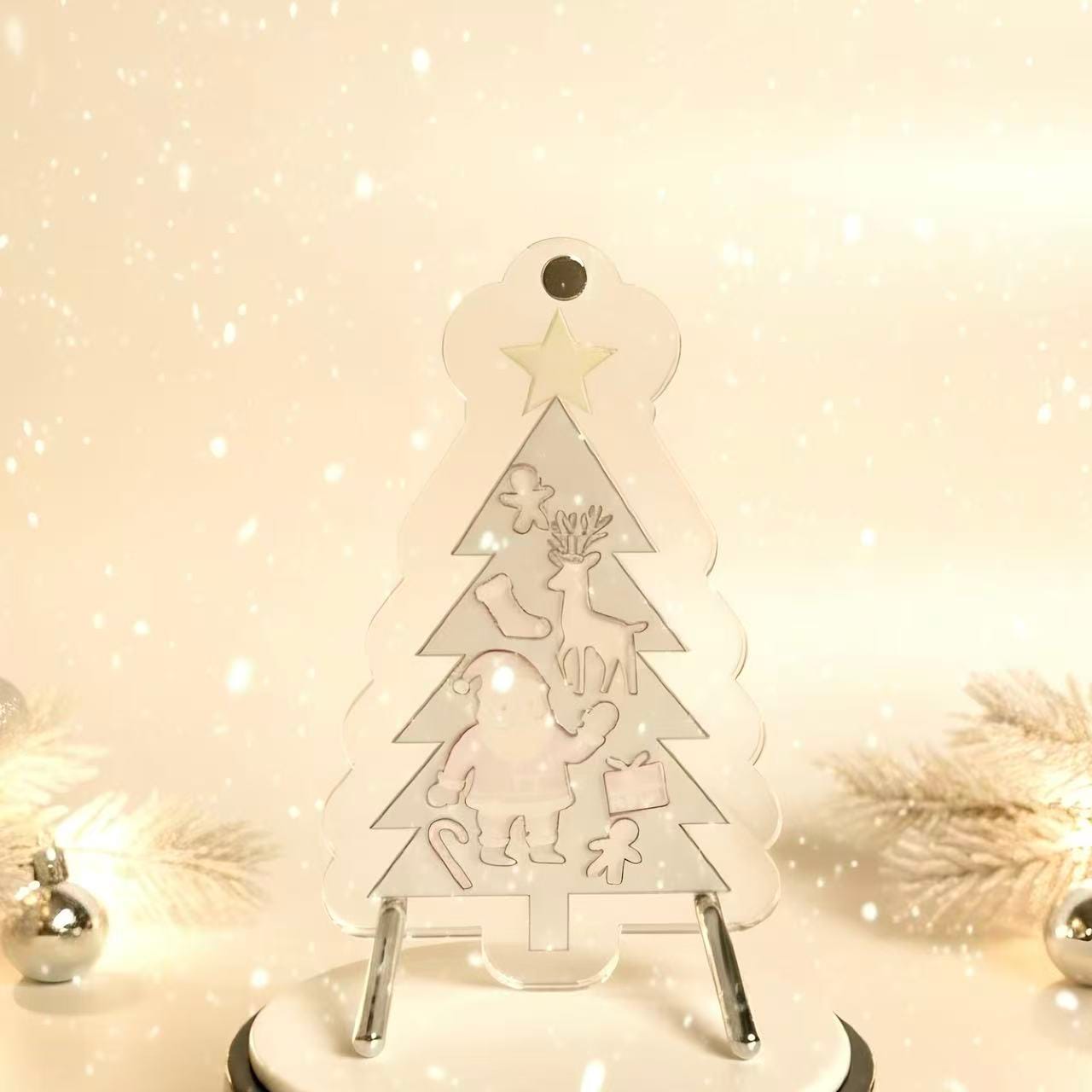 Acrylic Christmas Tree Puzzle,  4×6 inches Clear Holiday Ornament with Santa & Reindeer, 3D Layered Acrylic Design, Available in Embedded Shape Style or Standard Jigsaw Puzzle Version - Image 3