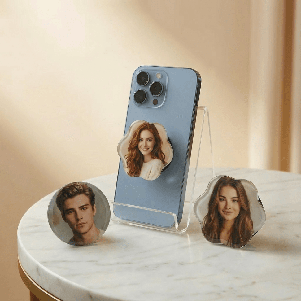 Custom Photo Phone Grip – Irregular & Round Shapes | 5 Premium Materials | 6 Airbag Bases | Personalized Pop Grip for Phones - Image 1