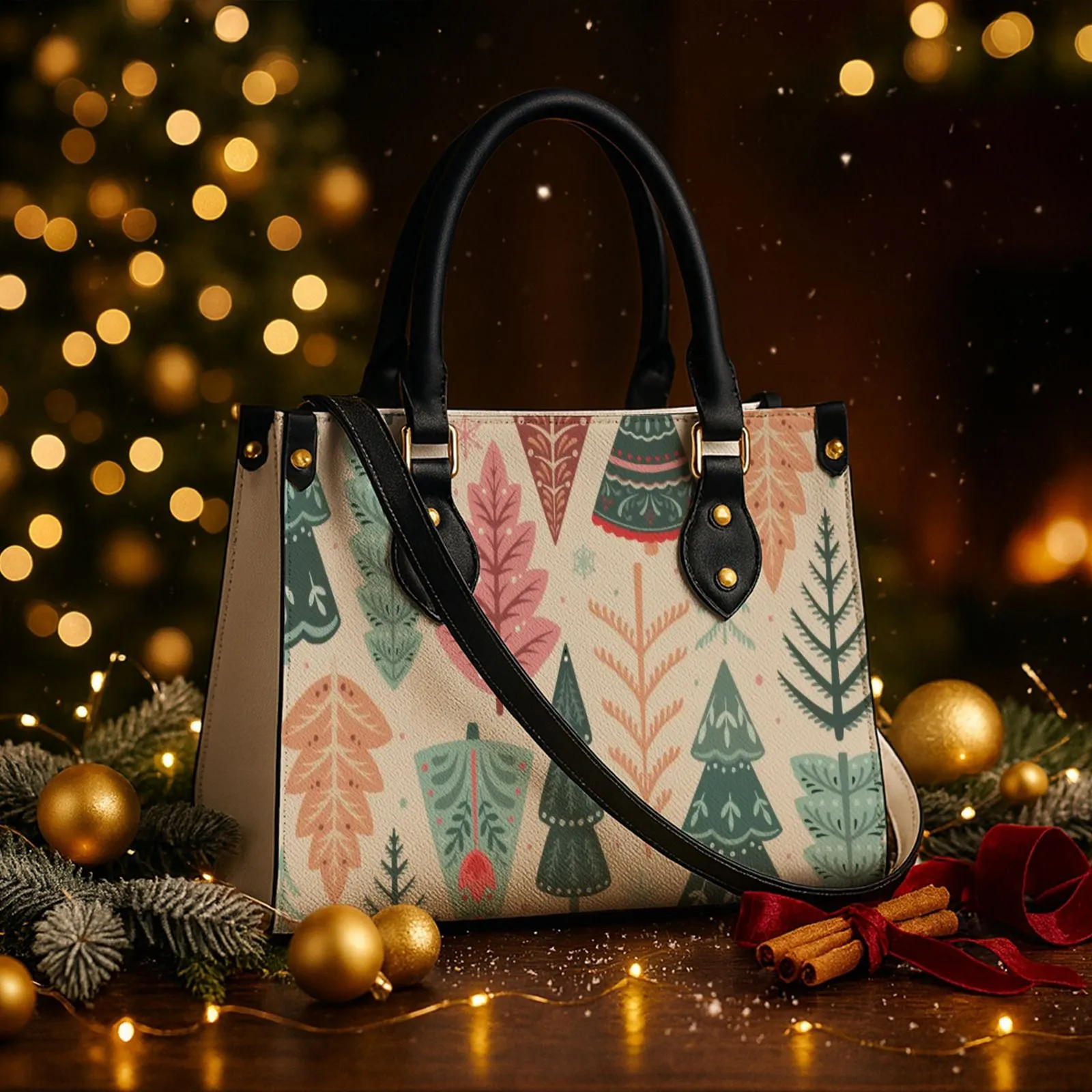 Personalized PU Leather Tote Bag (Black/White Handles)